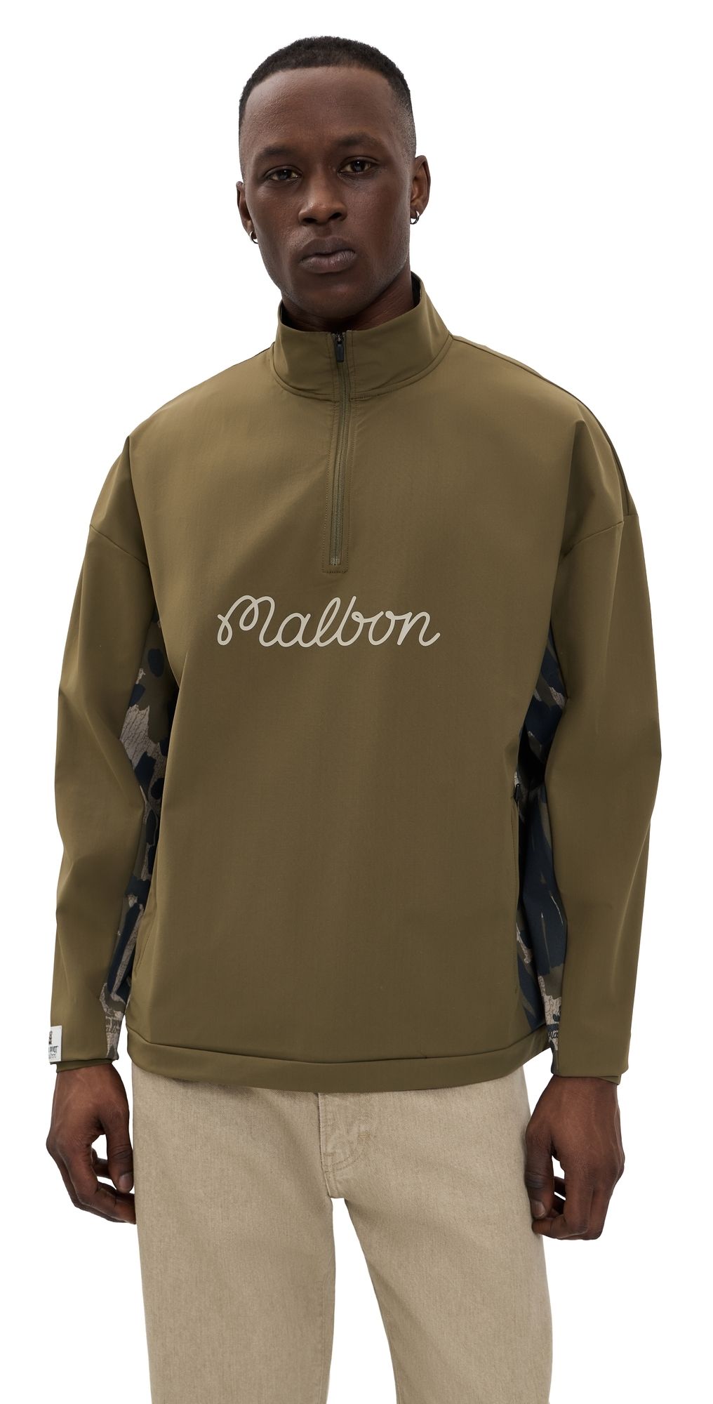 Malbon Golf Tour Divot Performance Quarter Zip Jacket Bark Camo L