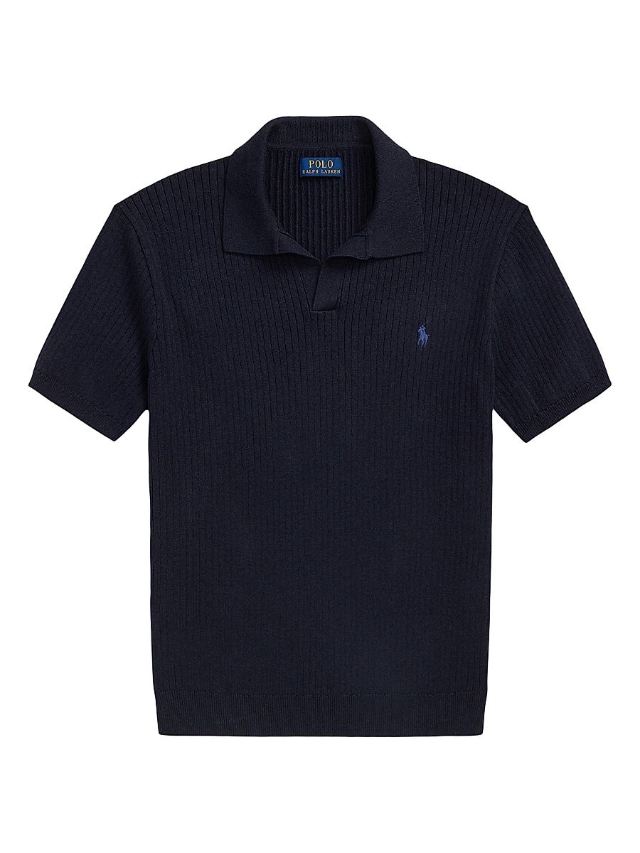 Men's Ribbed Cotton Polo Shirt - Navy Heather - Size XXL