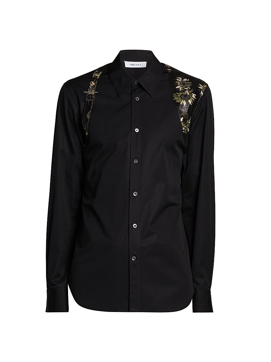Men's Floral Jacquard Harness Shirt - Black - Size 16