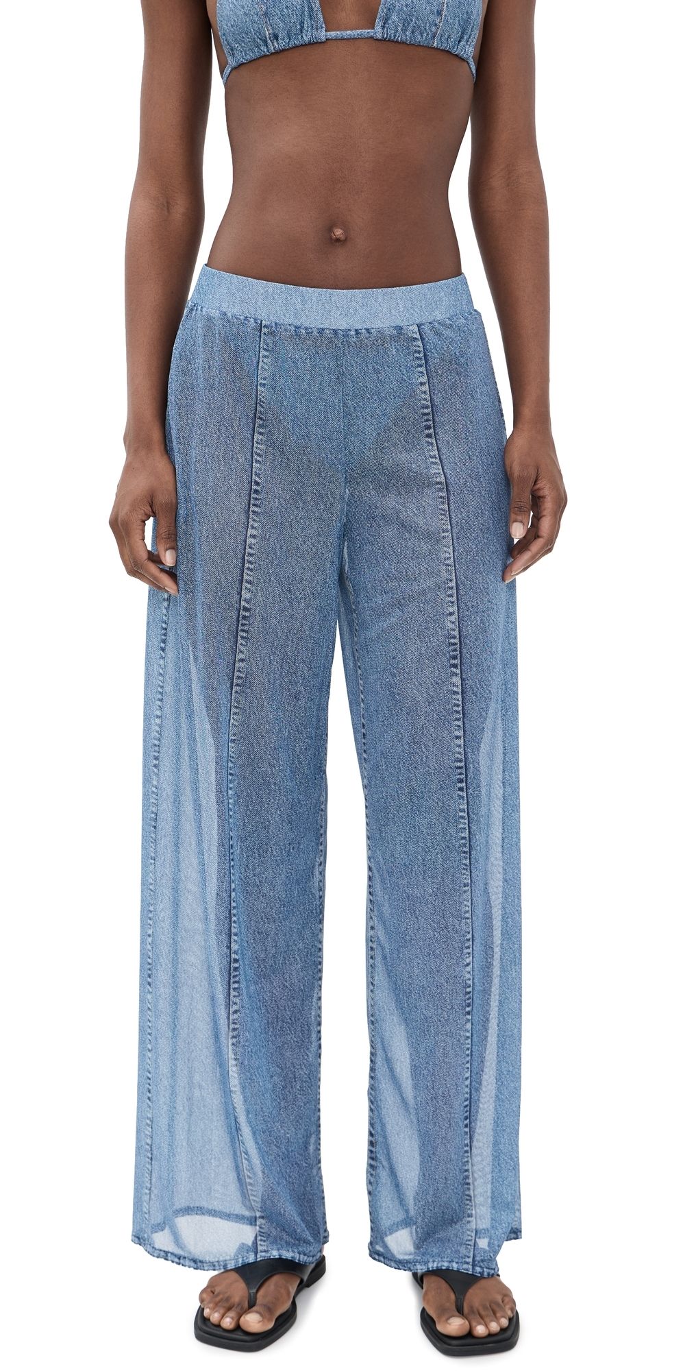 rag & bone Miramar Mesh Wide Leg Pants Washed Blue XS