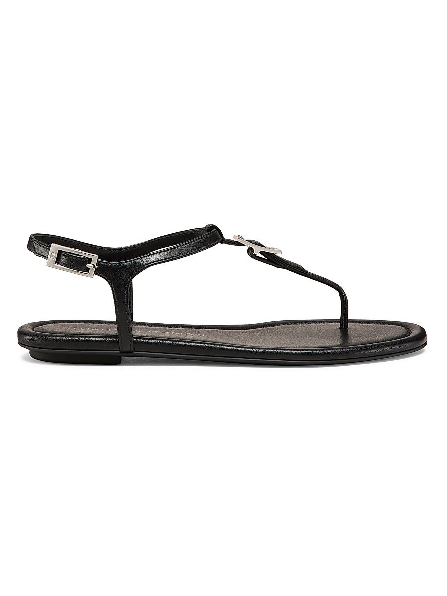 Women's Georgie Buckle-Detailed Leather T-Strap Sandals - Black - Size 7.5