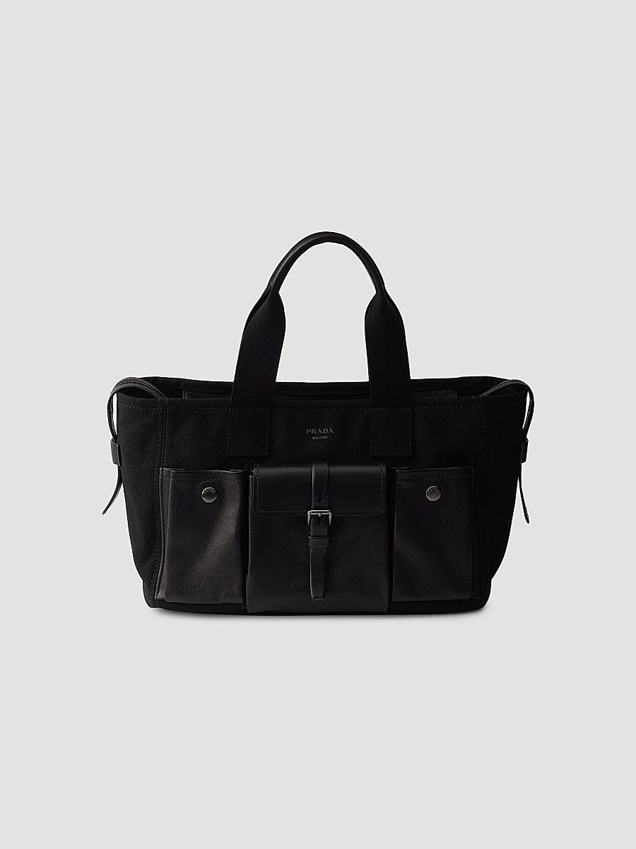 Prada Women's Route Large Canvas and Leather Tote Bag - Black