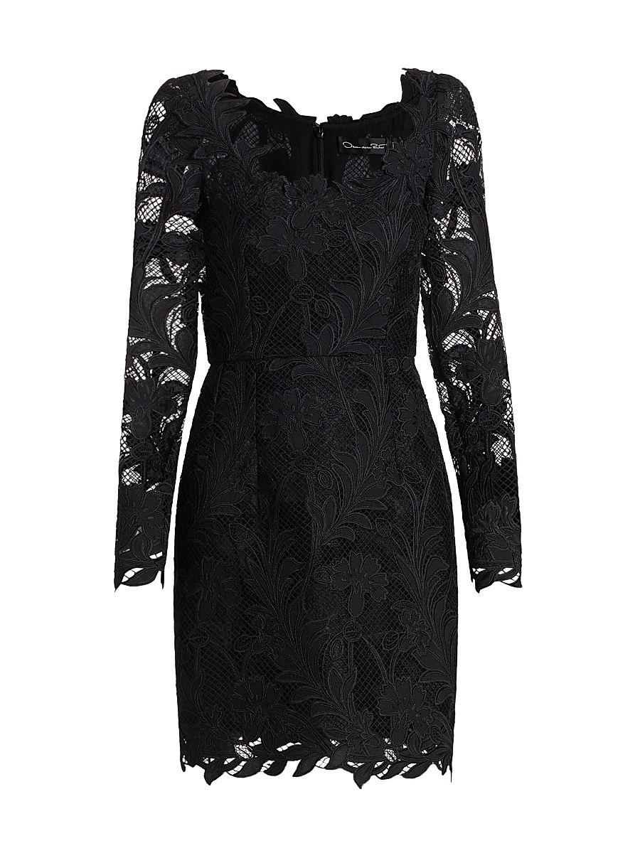 Women's Marbled Carnation Guipure Minidress - Black - Size 0