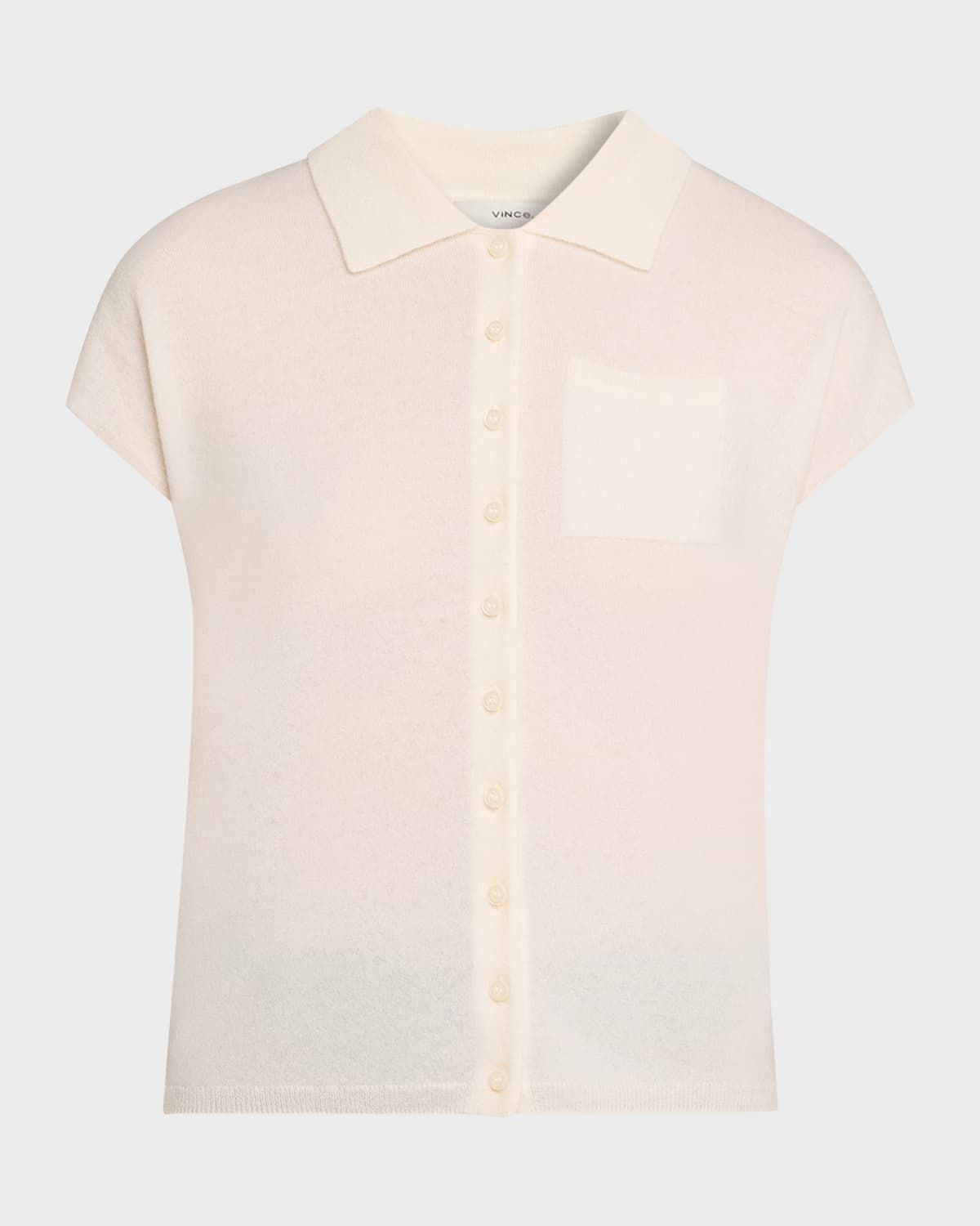 Short-Sleeve Cashmere-Blend Polo Sweater