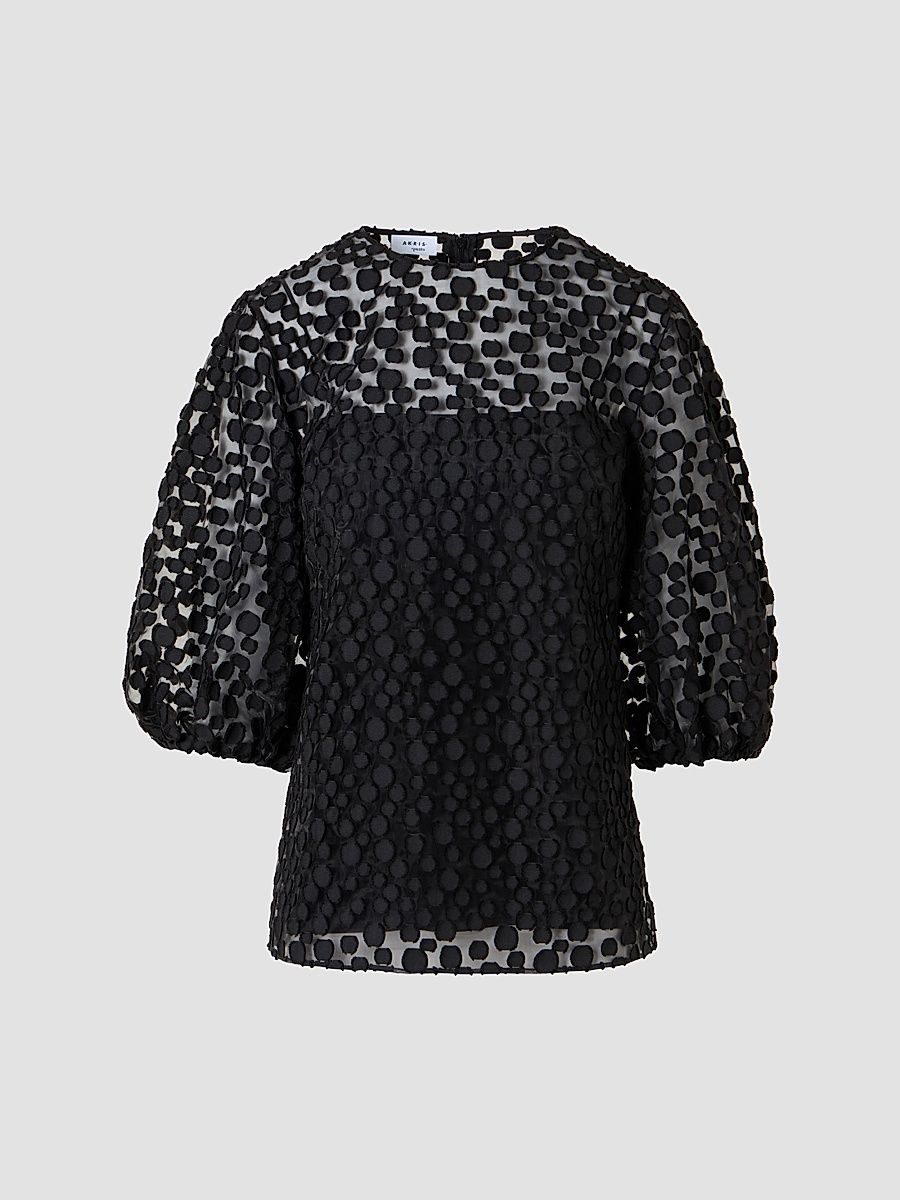 Women's Polka Dot Cotton-Blend Top - Black - Size 16