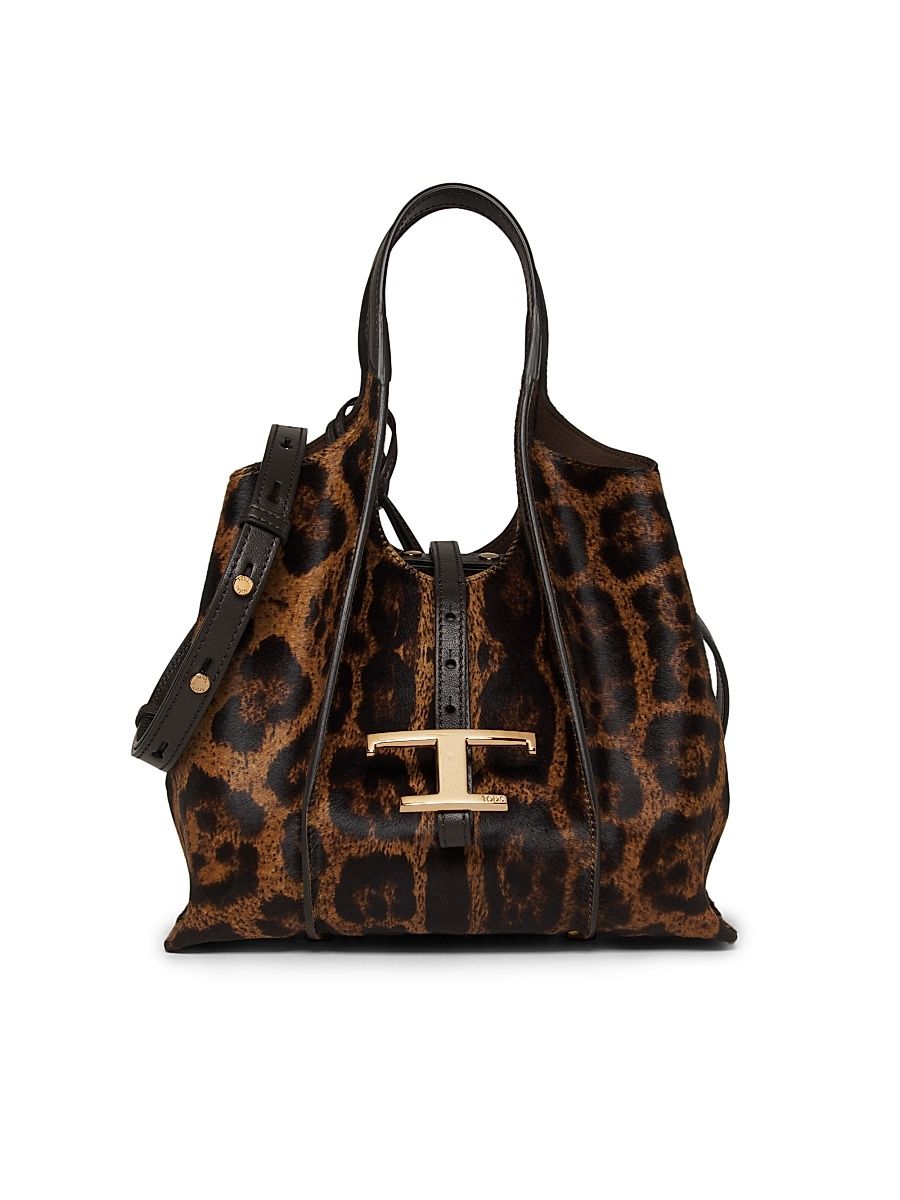 Women's T Timeless Mini Pony Hair Shopping Bag - Cammello Palissandro