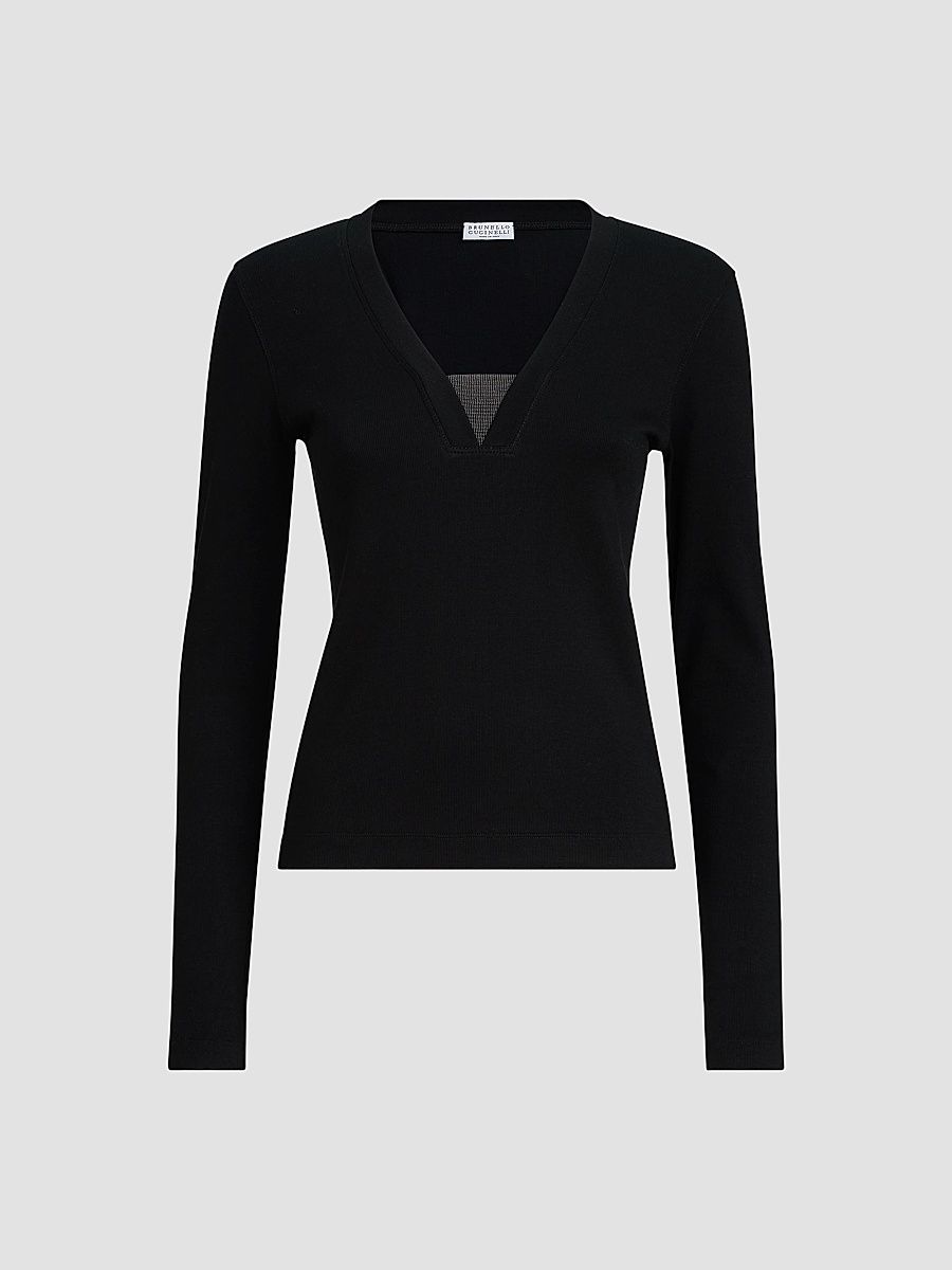 Women's Stretch Cotton Ribbed Jersey Top - Black - Size XXXL