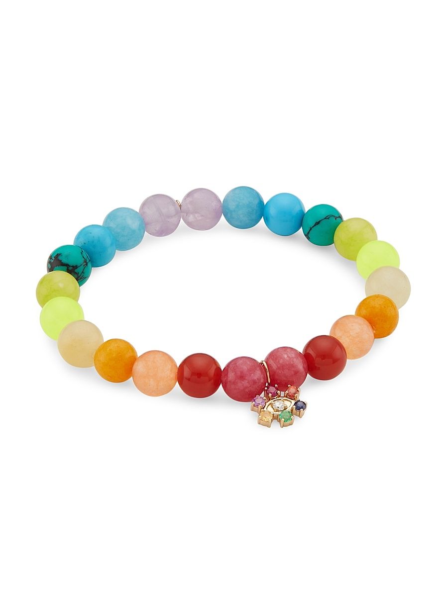 Women's 14K Yellow Gold & Multi-Gemstone Beaded Stretch Bracelet - Rainbow