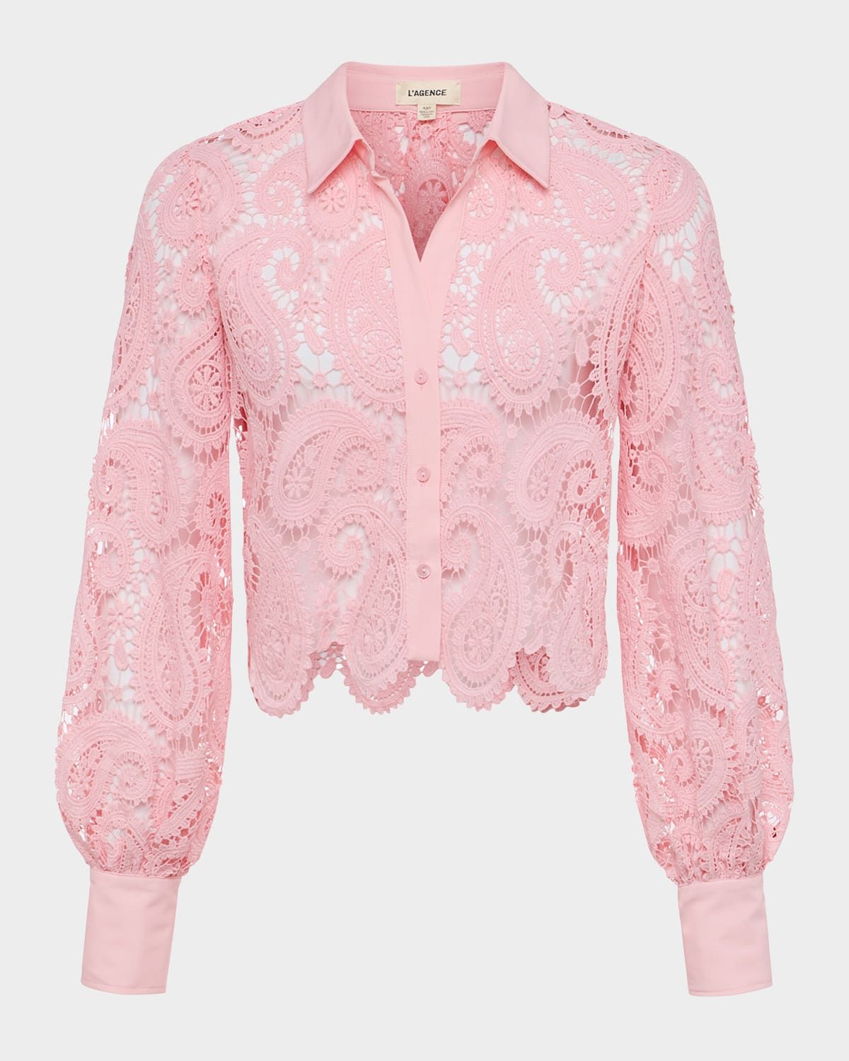 Odelia Paisley Lace Cropped Button-Front Blouse