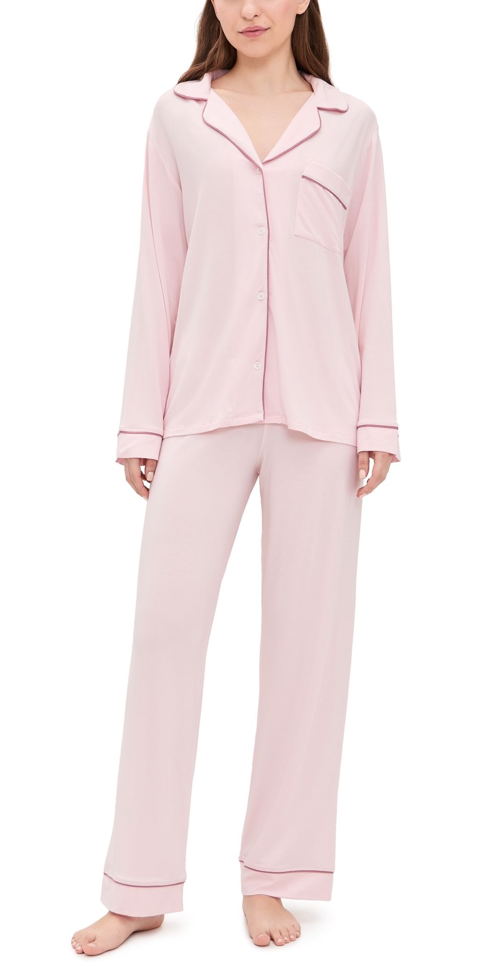 Eberjey Gisele Long Pajamas PALE PINK/FIG M