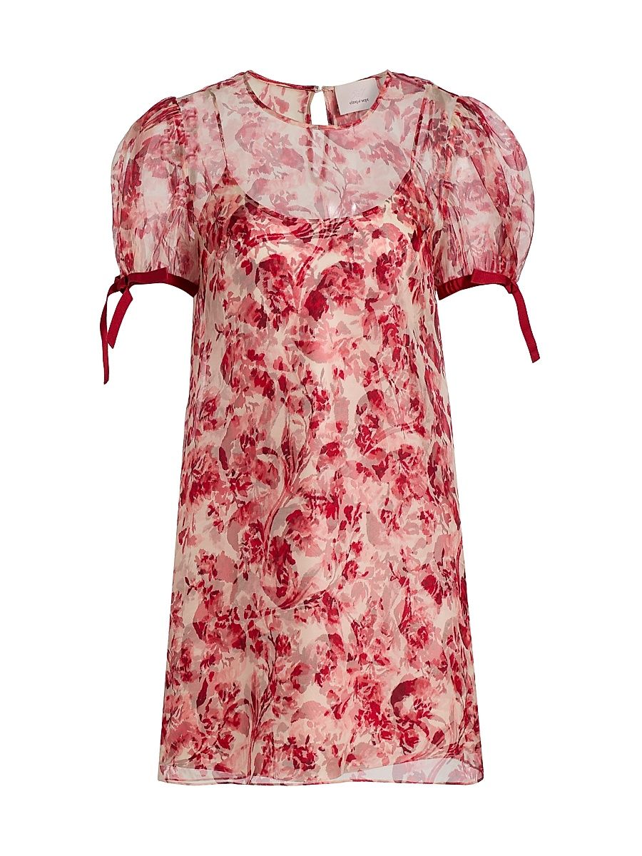 Women's Junette Floral Silk Minidress - Cherry Rose Multi - Size 12