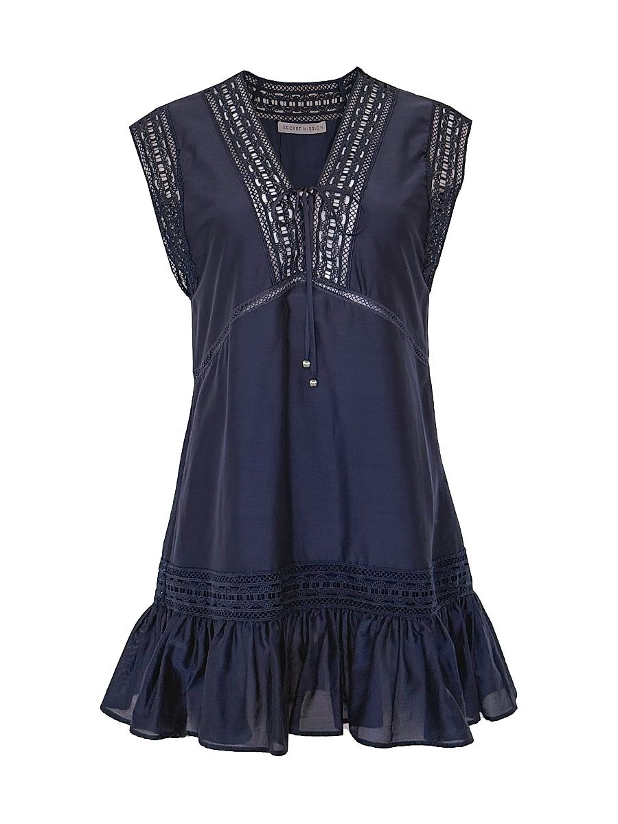 Women's Bridge Hampton Anais Cotton-Silk Lace-Up Minidress - Navy - Size Medium