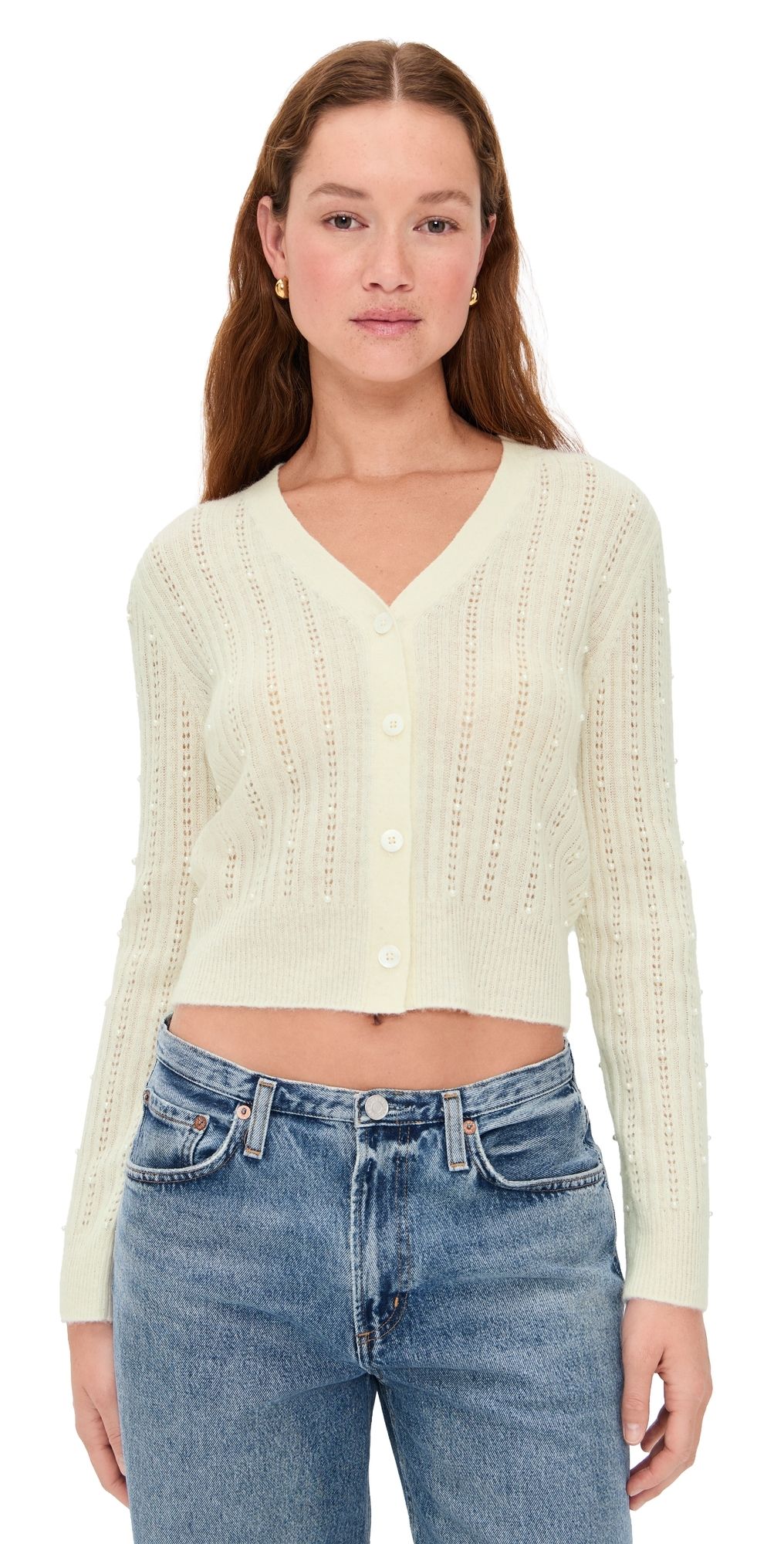 LE JEAN Pearl Embellished Cardigan Ivory L