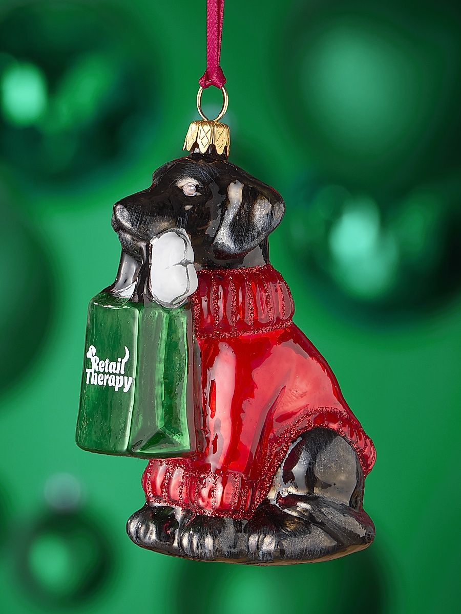 Retail Therapy Bag Black Lab Glass Ornament