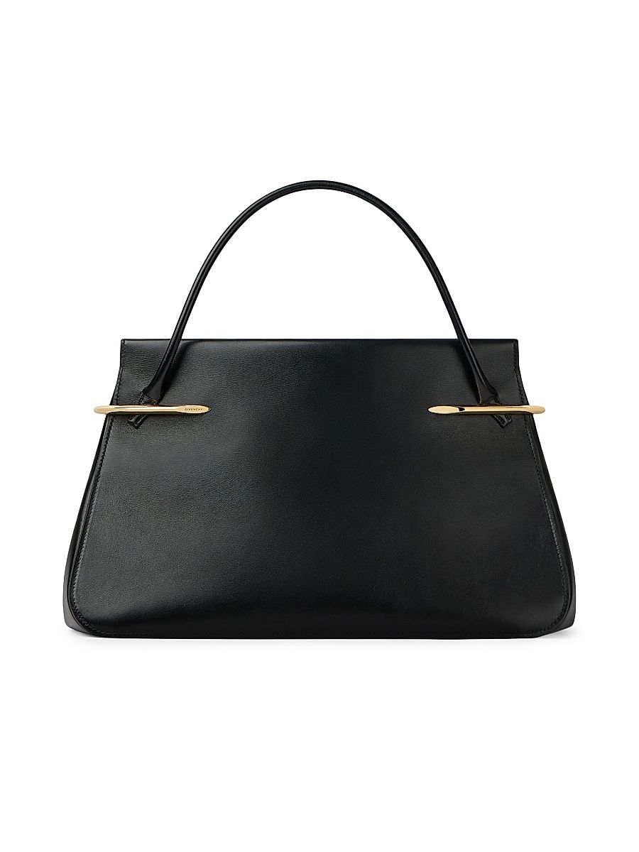 Women's Large Pinch Top Handle Bag in Leather - Black