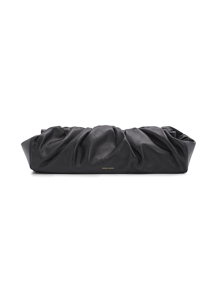 Women's Cloud Ruched Leather Baguette - Black