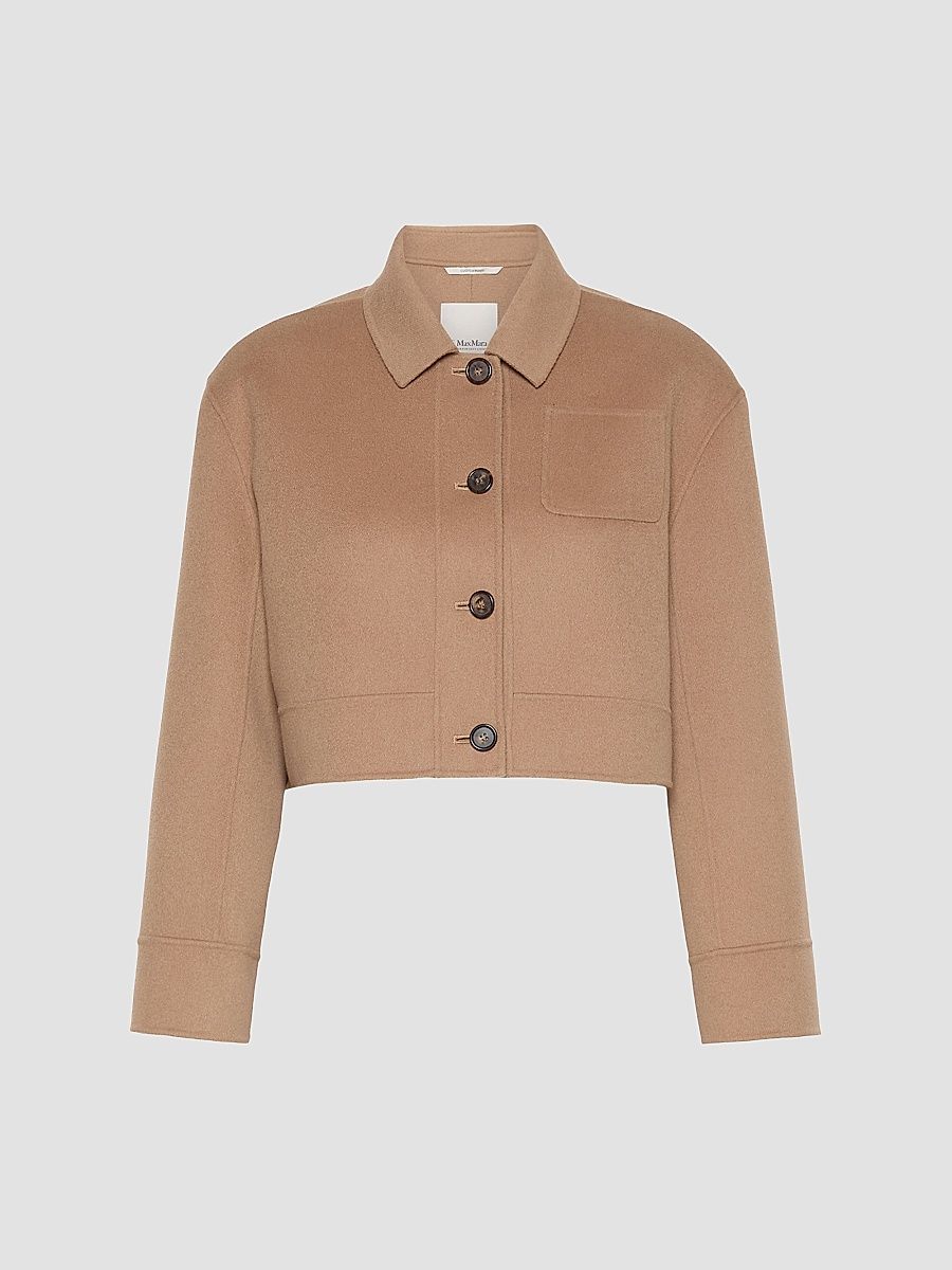 Women's Wool Drap Cropped Jacket - Camel - Size 14