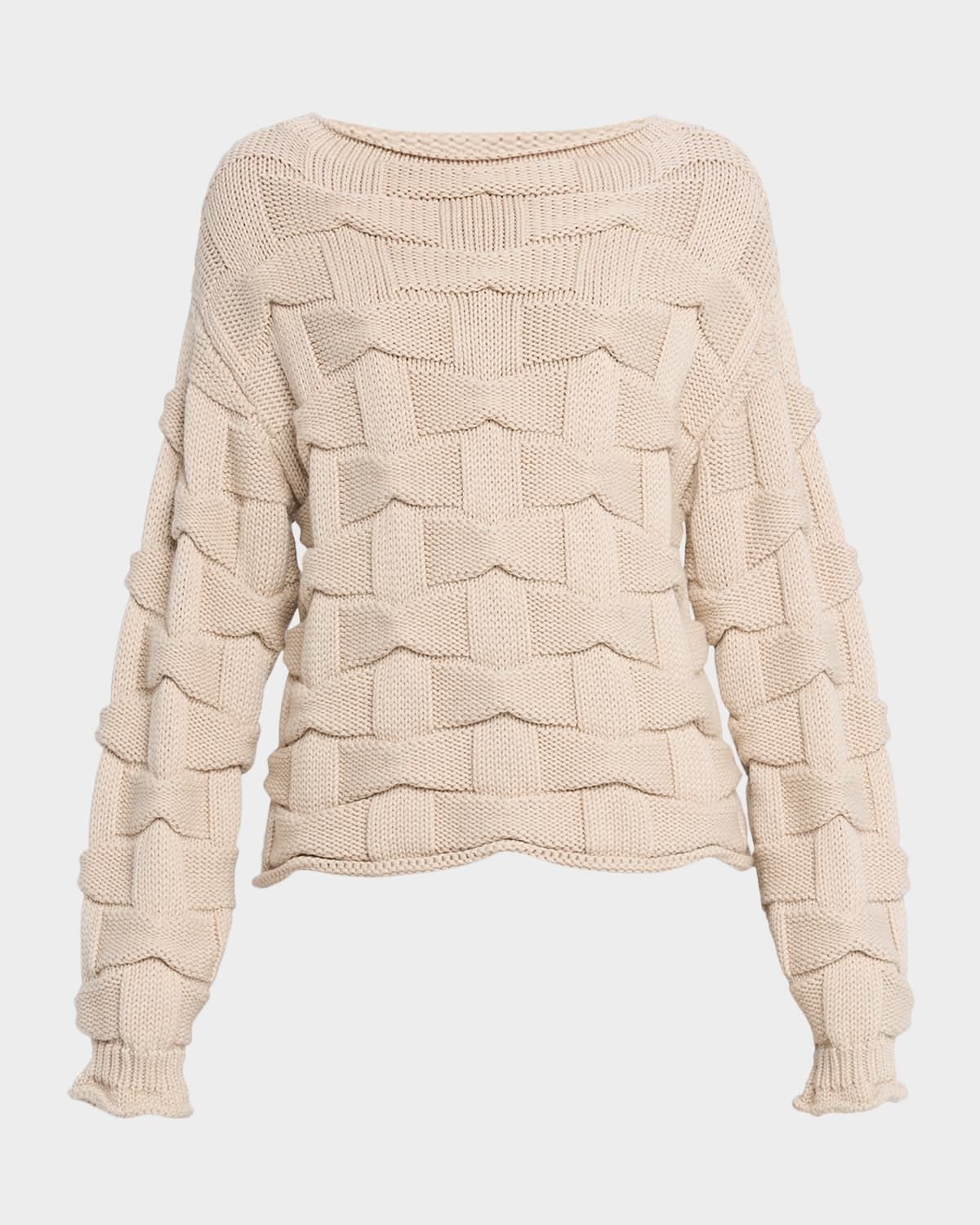 Chunky Basket-Weave Wool Knit Sweater