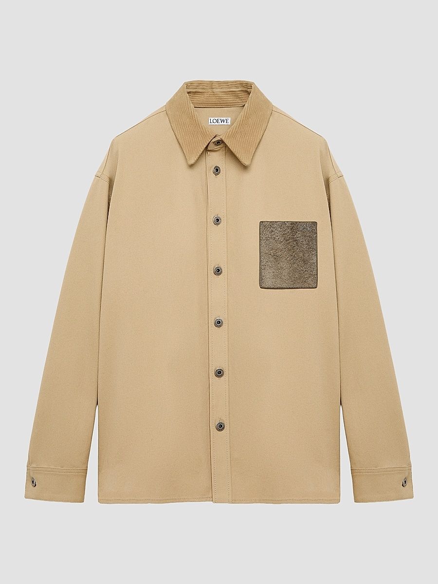 Men's Cotton Twill Overshirt - Beige - Size 40