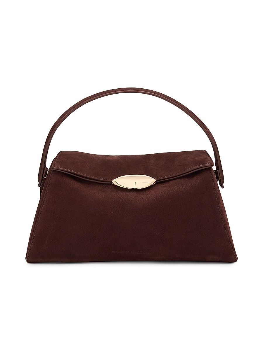 Women's Elif La Grande Suede Shoulder Bag - Dark Brown
