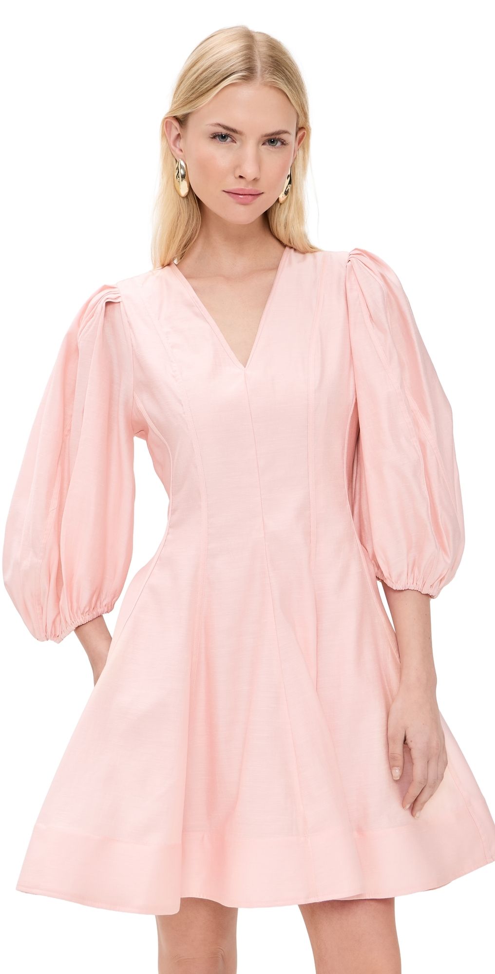 English Factory Puff Sleeve Flare Mini Dress Pink M