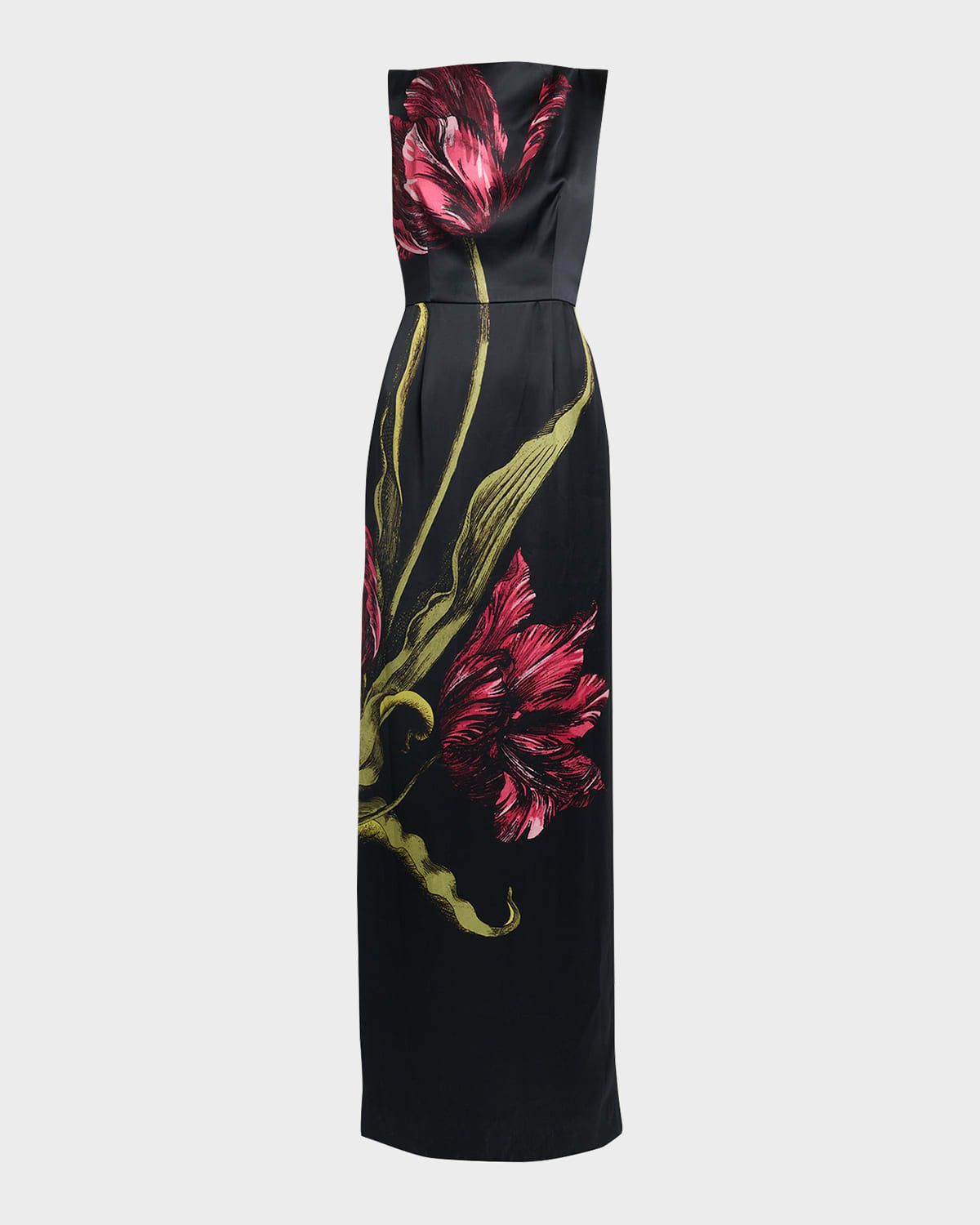 Floral-Print Duchess Satin Sleeveless Gown