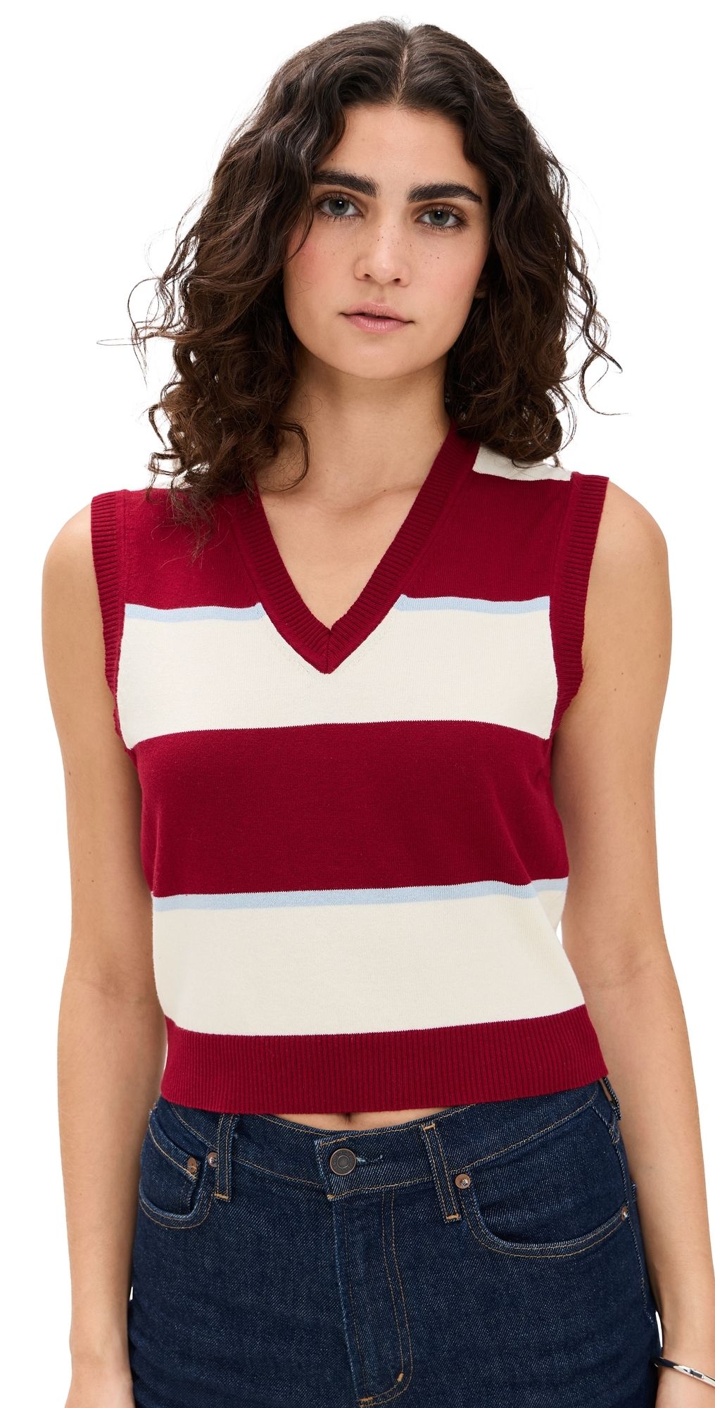 State & Lake Knit Vest Khaki/Black/White S