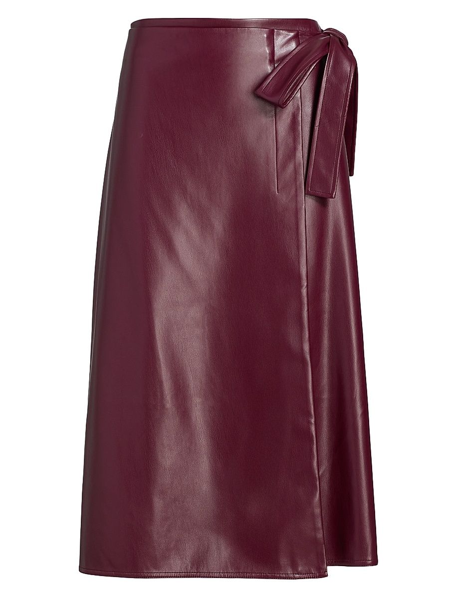 Women's Faux-Leather Side-Tie Midi-Skirt - Deep Burgundy - Size 2
