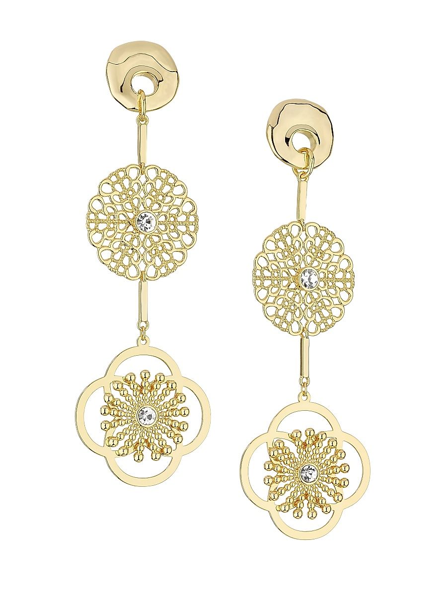 Women's Medallion Filagree Selina Goldtone & Cubic Zirconia Drop Earrings - Gold