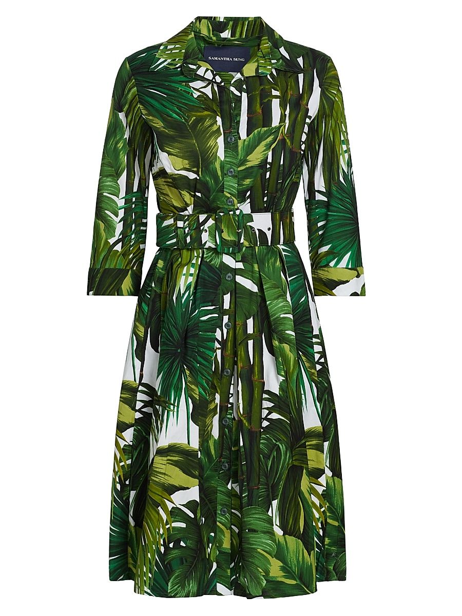 Women's Audrey Honolulu Palm Cotton Shirtdress - Honolulu Palm White Green - Size 8