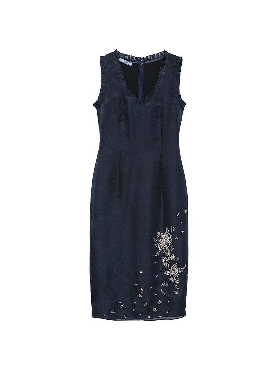 Women's Embroidered Silk Organza Dress - Blue - Size 4