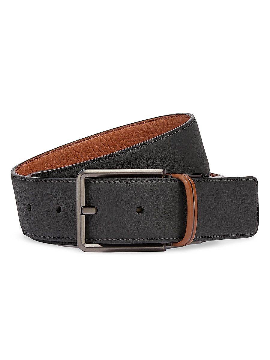 Men's Reversible Leather Belt - Black Brown - Size 42