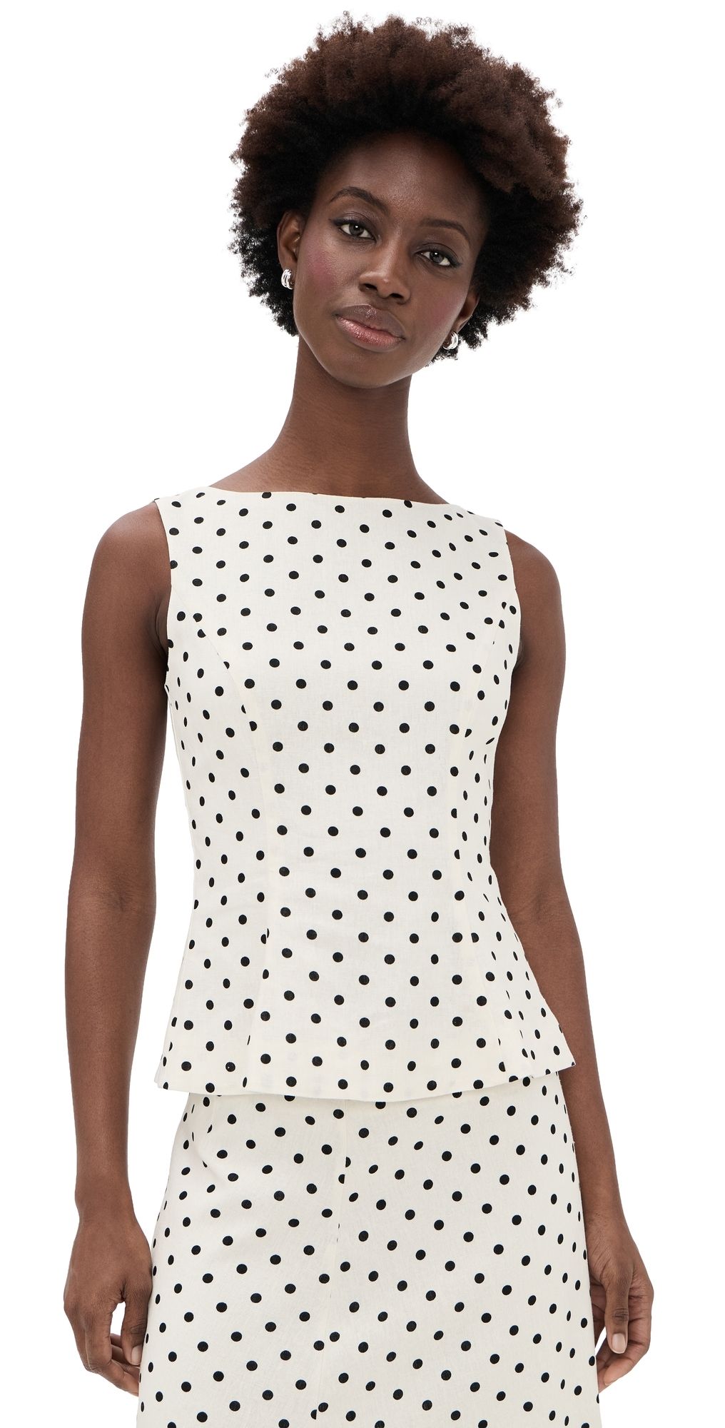 WAYF Arielle Boat Neck Top Ivory Polka Dot L