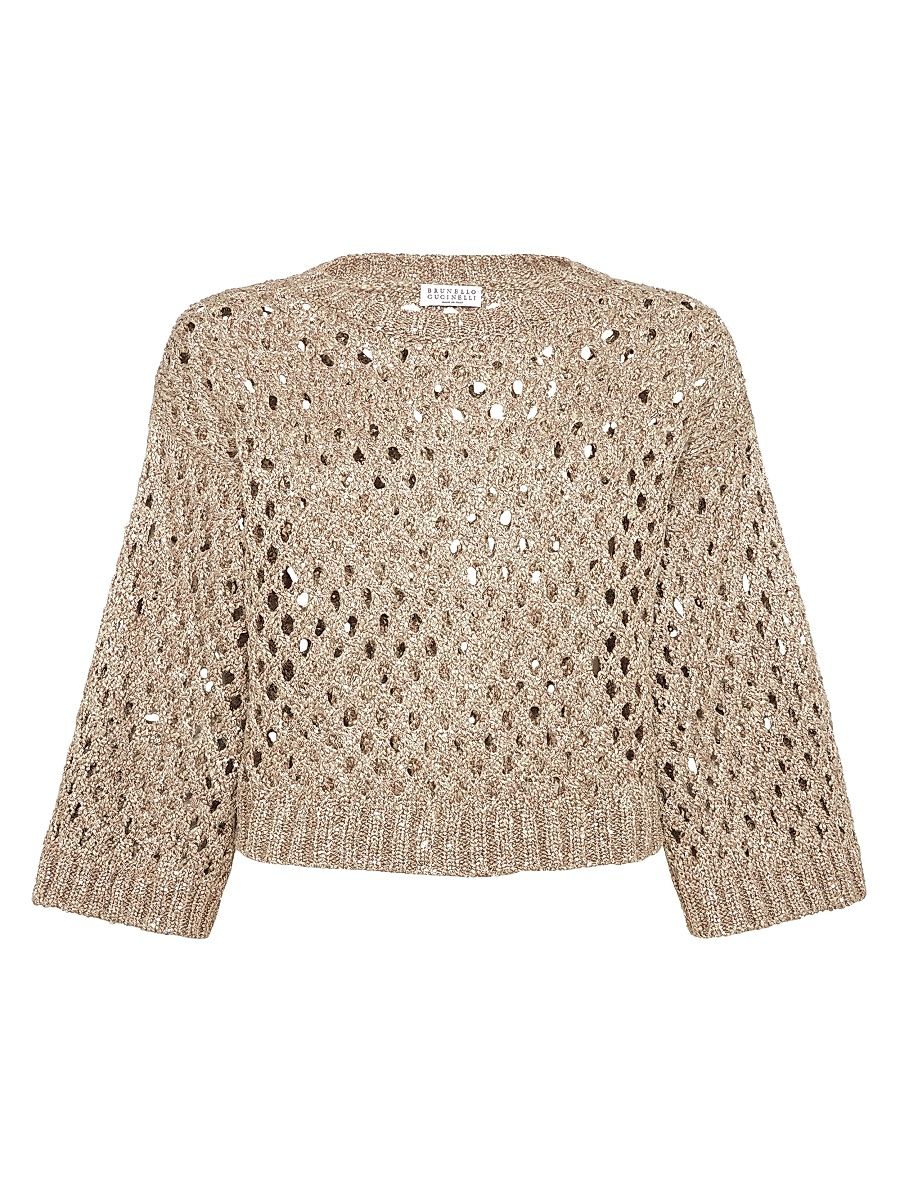 Women's Silk and Linen Dazzling Net Sweater - Warm Beige - Size XXXL