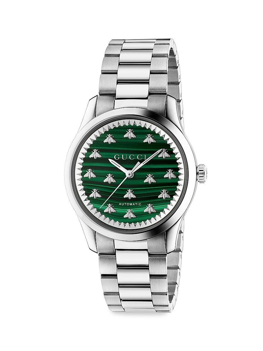 Men's Malachite Stone Stainless Steel Bracelet Watch - Silver