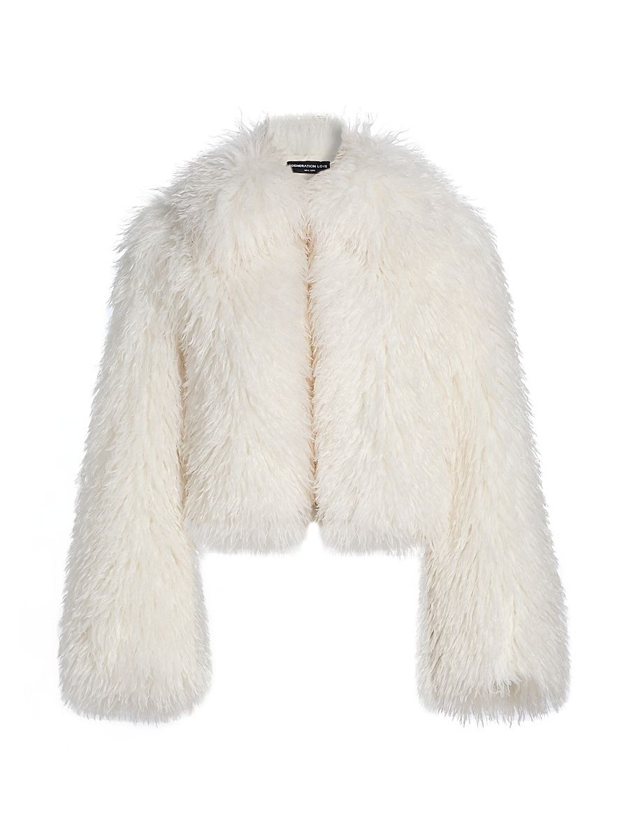 Women's Leslie Faux-Shearling Crop Jacket - White - Size XL