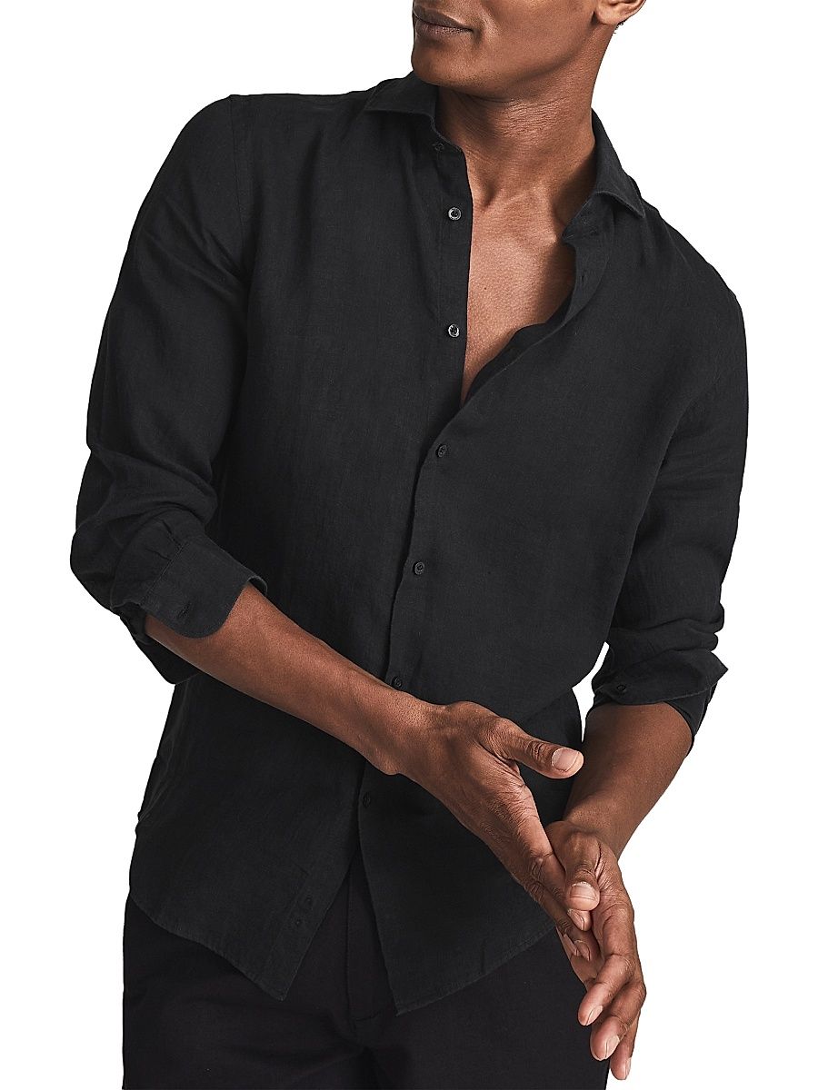 Men's Ruban Linen Shirt - Black - Size XL