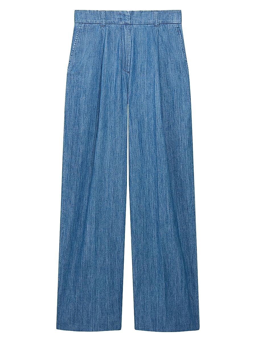 Women's Chambray Relaxed Wide Leg Pants - Medium Blue - Size 14