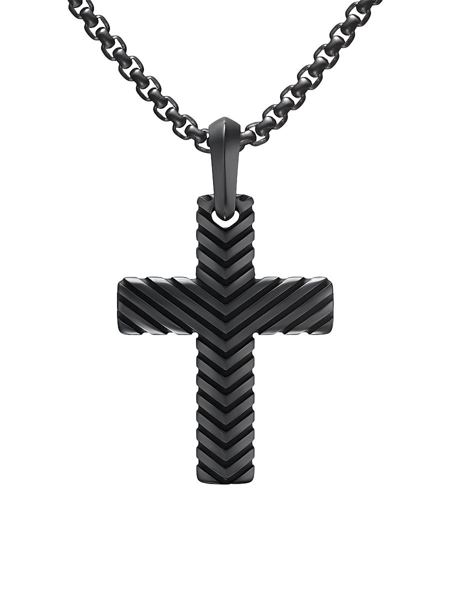 Men's Chevron Cross Pendant in Black Titanium, 36MM - Black