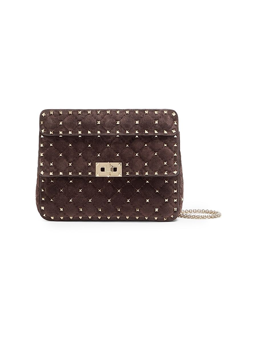 Women's Rockstud Spike Medium Suede Shoulder Bag - Ebony