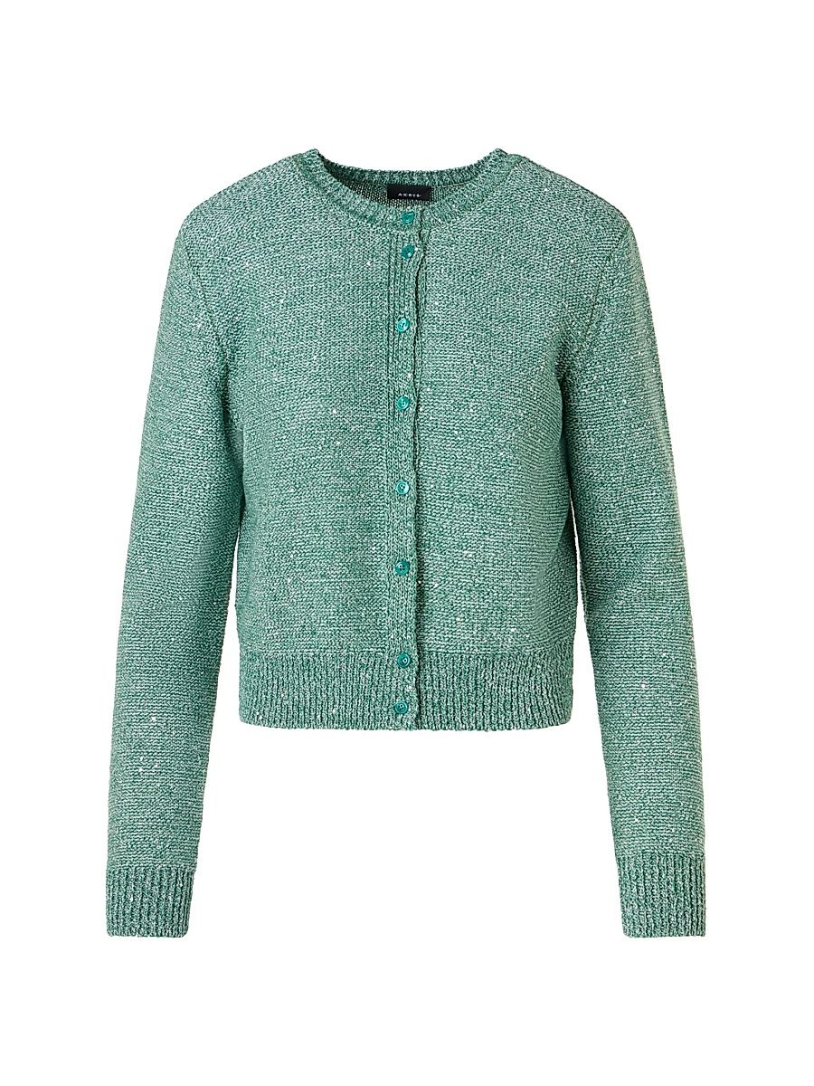 Women's Micro Sequined Linen-Blend Cardigan - Tourmaline - Size 4
