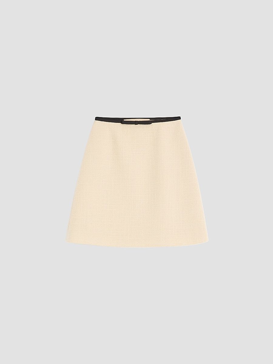 Women's Plain Wool Tweed Skirt - Almond - Size 8
