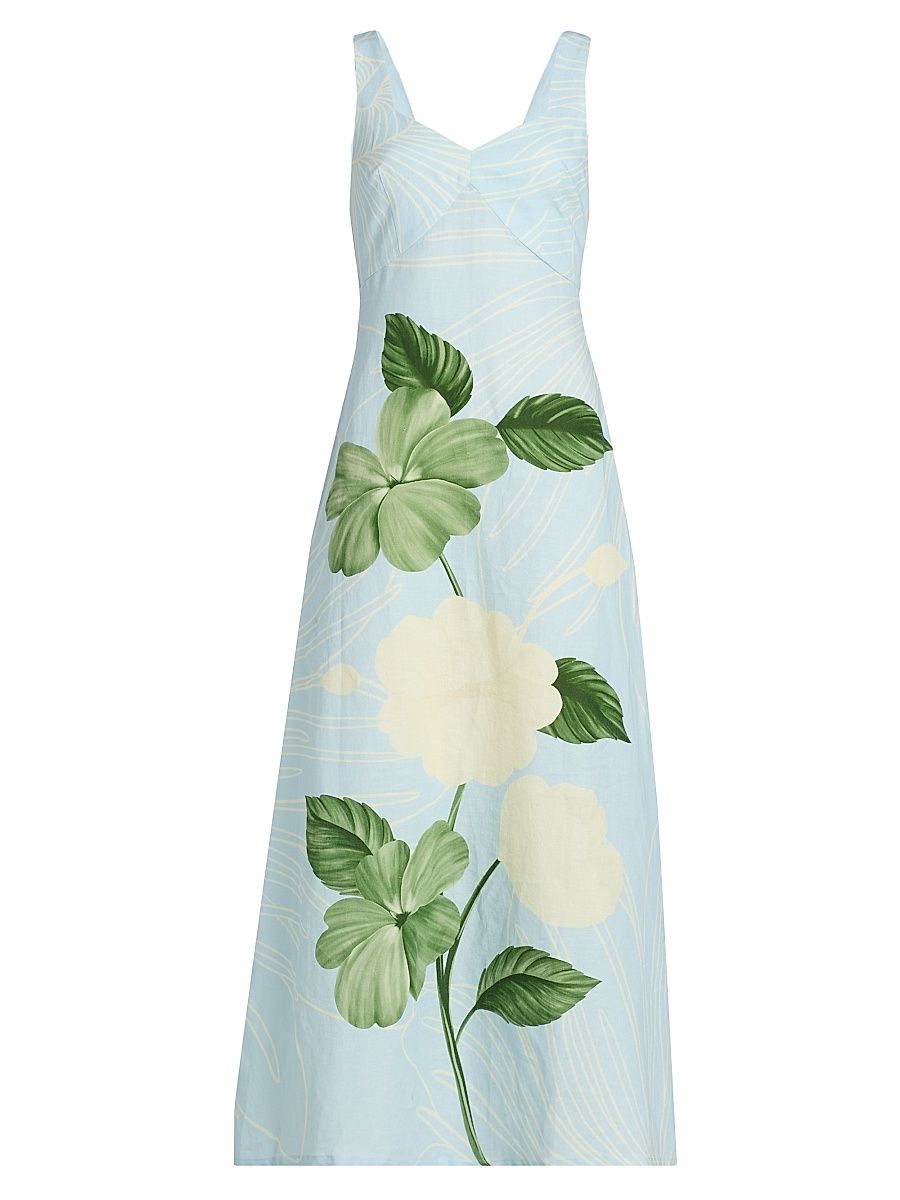 Women's Ammama Linen Floral Print Maxi Dress - Ice Blue Emerald Impatient - Size Medium