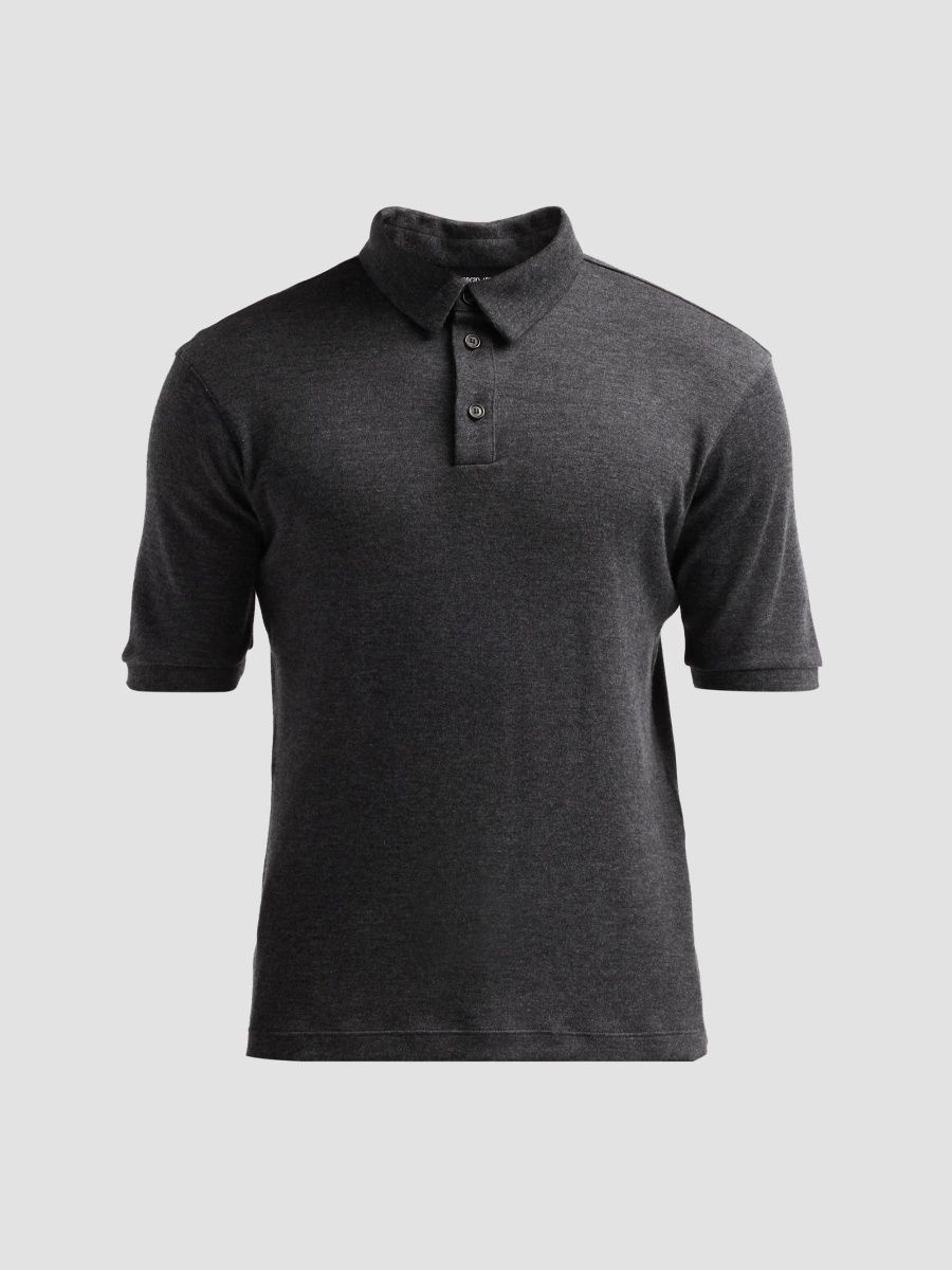Giorgio Armani Men's Cashmere Polo Shirt - Grigio Scuro Melange - Size 48