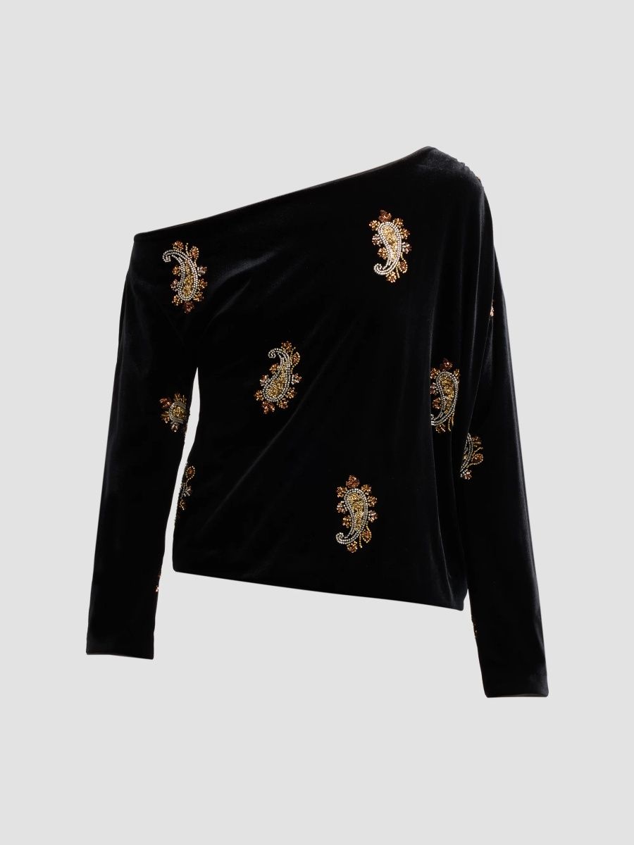 Elie Tahari Women's The Vani One-Shoulder Velvet Blouse - Noir - Size XL