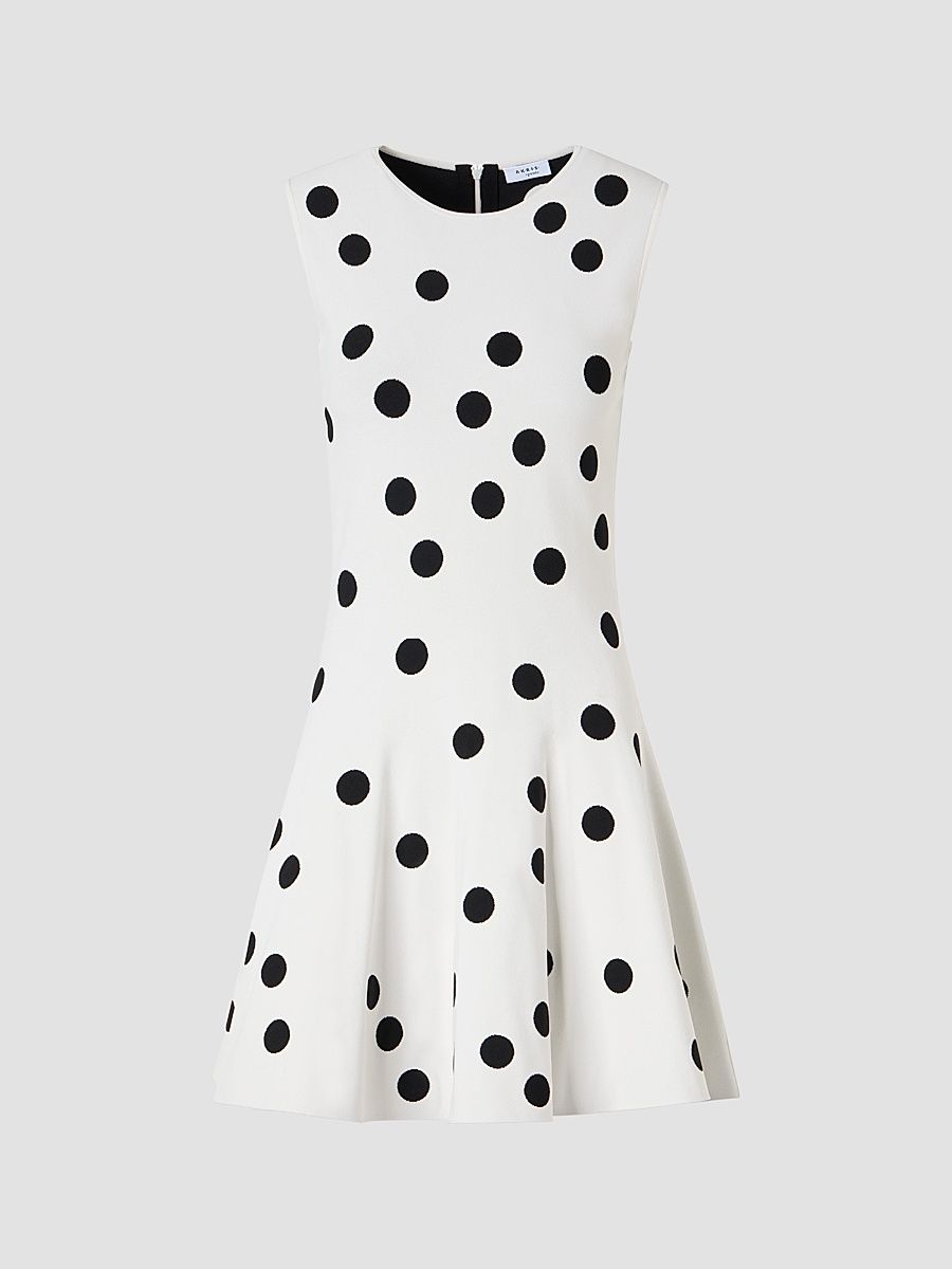 Women's Polka Dot Fit & Flare Mini Dress - Cream Black - Size 12