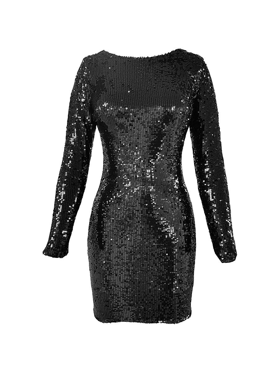 Women's Lola Long-Sleeve Sequin Minidress - Jet Black Multi - Size XXL