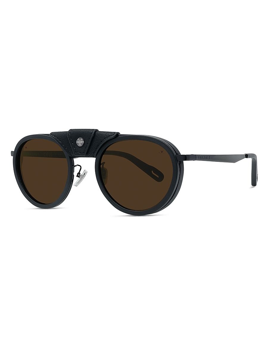 Men's Glacier 02 Round 52MM Sunglasses - Black Brown