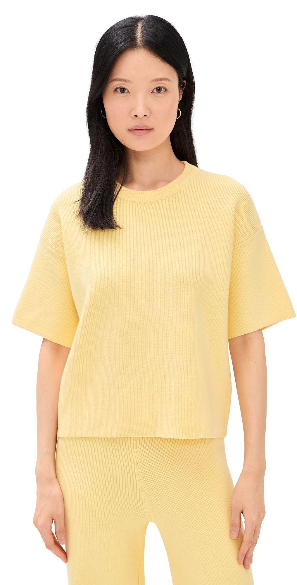 English Factory Ribbed Knit Sweater Tee Butter Yellow L