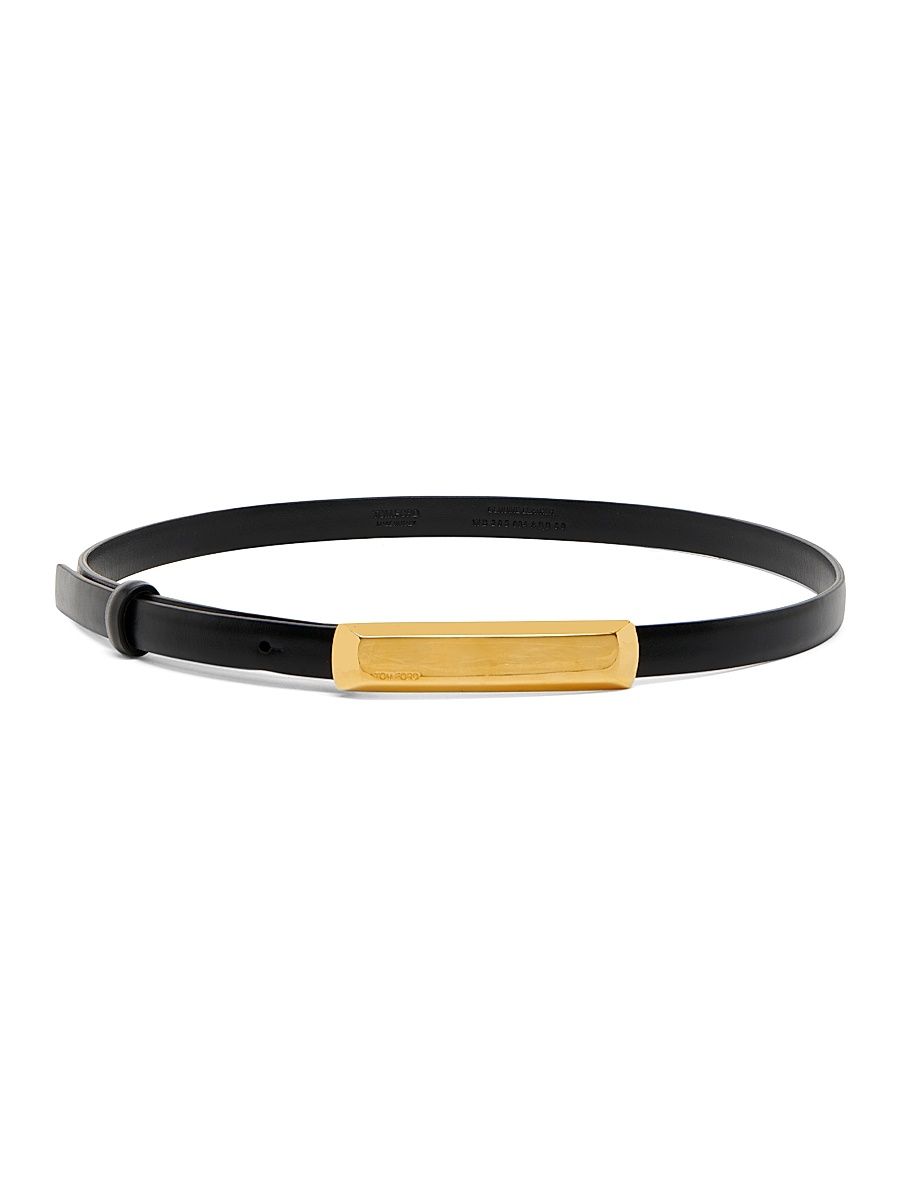 Women's Angled Buckle Leather Belt - Black - Size Small